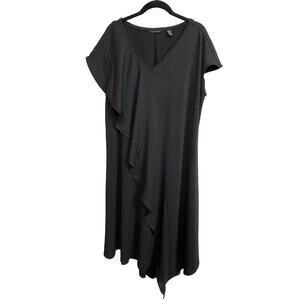 H by Halston Black LBD Size L Asymmetrical Hem Ruffle Sheath Sleeveless Dress